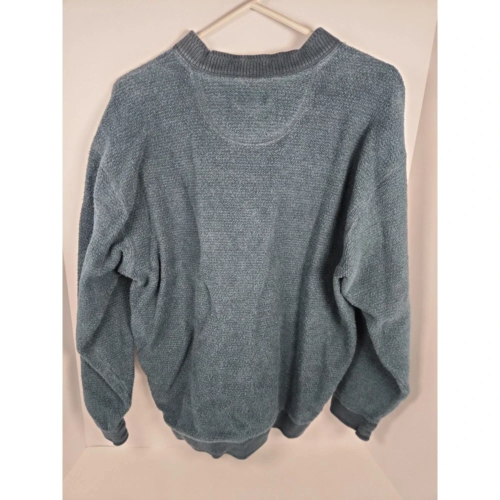 Tommy Bahama Mens Blue Sweater Medium M 100% Cotton Textured Knit V-Neck
